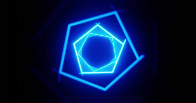 Blue diamond, pentagonal tunnel, forward movement, acceleration effect, light engine, 3d render
