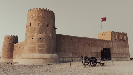 historic Fort Zubarah (Al Zubara) in North East of the deserts of Qatar on the edge of the Persian gulf.
