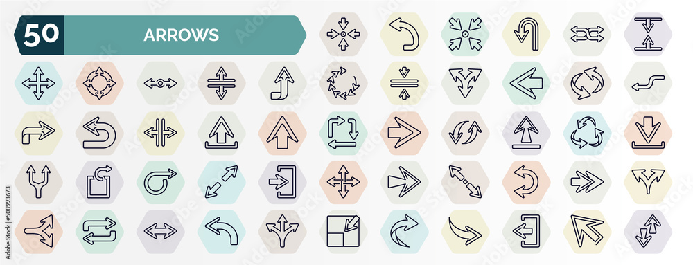 Poster set of arrows web icons in outline style. thin line icons such as focus, vertical resize, upward, un