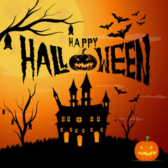 Happy halloween party background with night clouds and scary castle. suitable for invitations and greeting cards