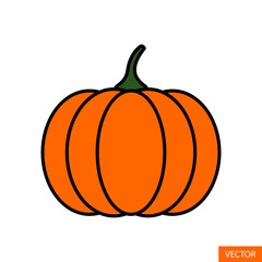Pumpkin vector icon in flat style design for website design, app, UI, isolated on white background. Editable stroke. Vector illustration.