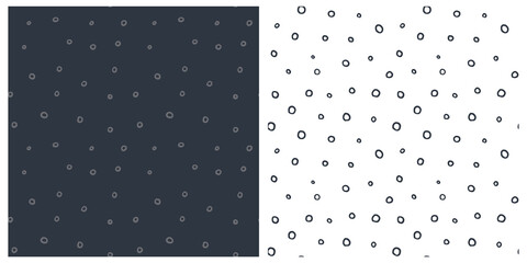 Circle seamless pattern set. Scandi gender neutral baby vector backgrounds in black and white colors. 