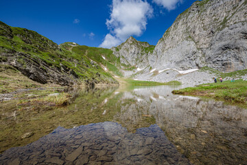 Beautiful nature. Mountain hiking Trail Road. Italy Lago Avostanis Casera Pramosio Alta