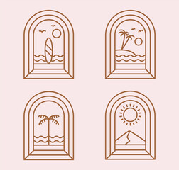 set of nature vacation badge logo line art illustration design
