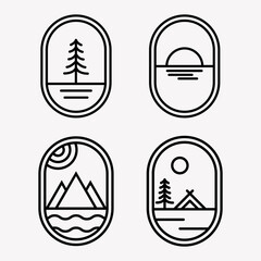 set of nature adventure badge logo line art illustration design