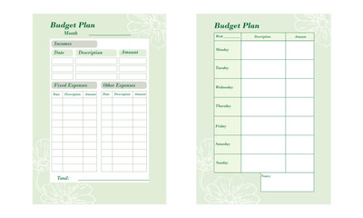 budjet plan month/week green
