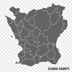 Blank map Scania County  of  Sweden. High quality map Scania County on transparent background for your web site design, logo, app, UI.  Sweden.  EPS10.