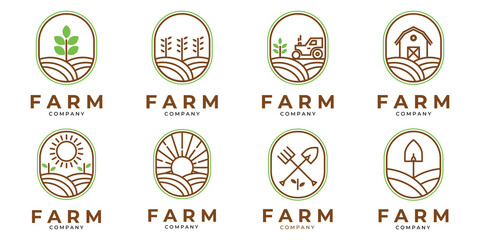 set of farm badge logo line art vector illustration design