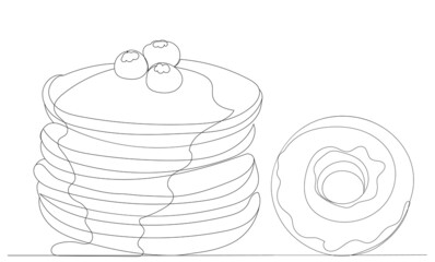 pancakes drawing by one continuous line, sketch