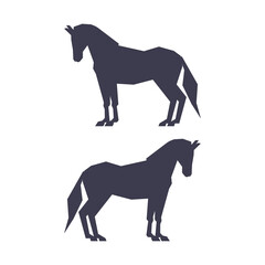 Horse or Equine Black Silhouette as Domesticated, Odd-toed, Hoofed Mammal Vector Set