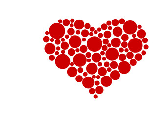 The image of a heart formed with red round shapes on a white background