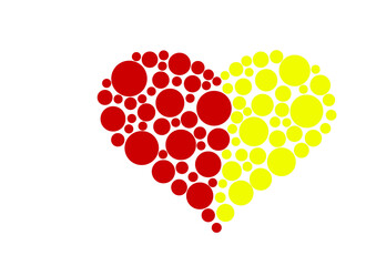 Heart image created with small circles.Red and yellow backgrounds
