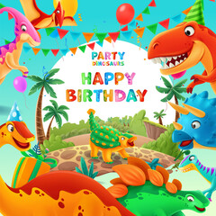 birthday greeting card with dinosaurs cute