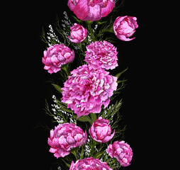 seamless pattern of romantic  flowers. leaves. summer Wallpaper of pink peonies in a realistic style. vector pattern for print, textiles, paper. art vintage style