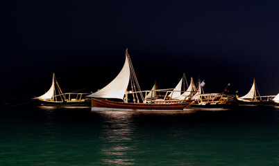 Traditional boats called Dhow in doha, qatar. Selective focus