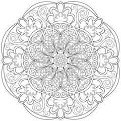 Colouring page, hand drawn, vector. Mandala 38, ethnic pattern, object isolated on white background.