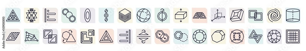 Aufkleber set of geometric figure icons in outline style. thin line icons such as triangle of triangles, left 
