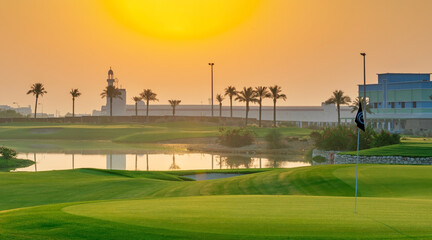 Sunrise in Qatar foundation golf club. Qatar golf club