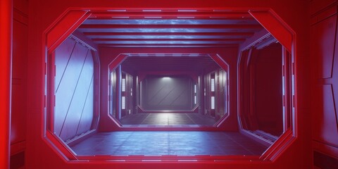 red corridor in a sci-fi building