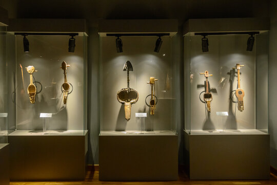 Museum of Kazakh national instruments/Almaty, Kazakhstan - April 10, 2014; Showing different types of Kazakh folk musical instruments