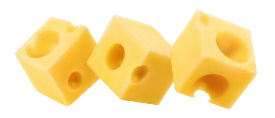Delicious cheese cubes, isolated on white background