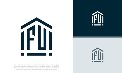 Simple Initials FU logo design. Initial Letter Logo. Shield logo.	
