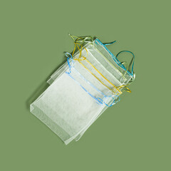 Reusable produce bags, diy from organza textile, reusable packaging for fruits and vegetables, mesh...