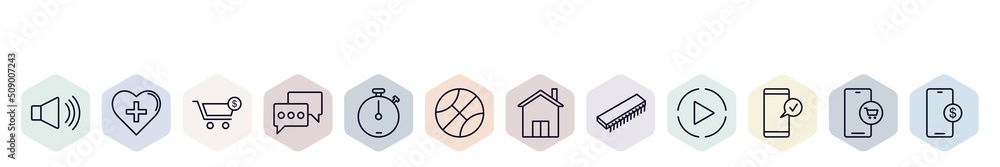 Poster set of web icons in outline style. thin line icons such as