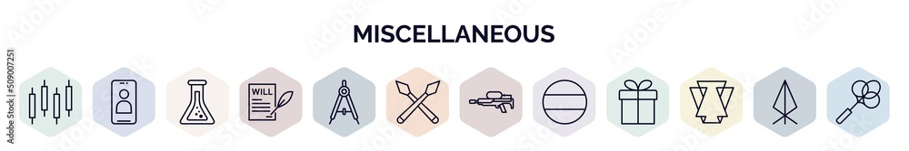 Poster set of miscellaneous web icons in outline style. thin line icons such as candlestick, front camera, 
