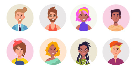 Vector Set of diversity man and woman portrait avatars
