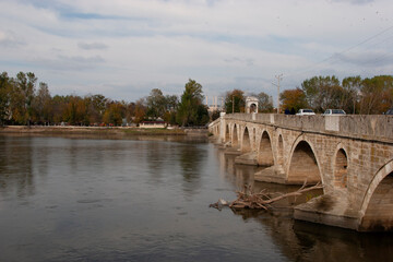 Meric River and the bridge in Edirne, Turkey