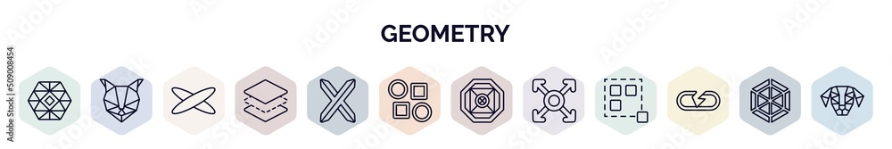 Poster set of geometry web icons in outline style. thin line icons such as polygonal ornament, polygonal ca