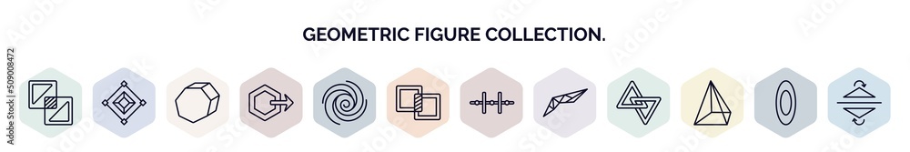 Poster set of geometric figure collection. web icons in outline style. thin line icons such as exclude, syn