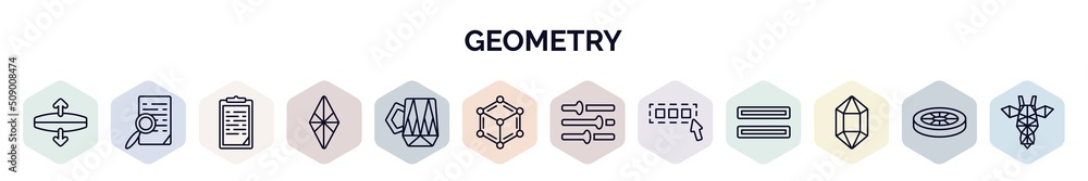 Poster set of geometry web icons in outline style. thin line icons such as stretch, preview, paste clipboar