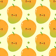 Cute funny mango pattern character. Vector hand drawn cartoon kawaii character illustration icon. Isolated on white background. Mango character concept