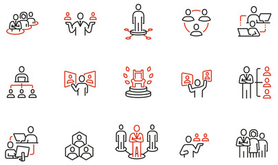 Vector Set of Linear Icons Related to Hierarchy, Enterprise management subordinate structure, Human Resource Management. Mono Line Pictograms and Infographics Design Elements