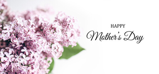 Banner for happy mother's day with lilac bouquet