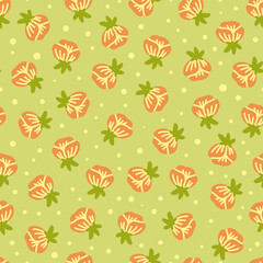 Floral Vector Seamless Pattern with Orange Roses on a green Background. Nature simple flower wallpaper, print.