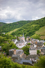 Fototapeta na wymiar An architecture in Traben-Trarbach (Germany), Mosel river, mountains