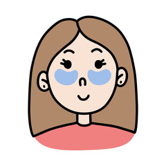 Vector Hand Drawn Cartoon Cute Smiling Girls Face with Eye Patches. Cartoon Female Doodle Portrait.