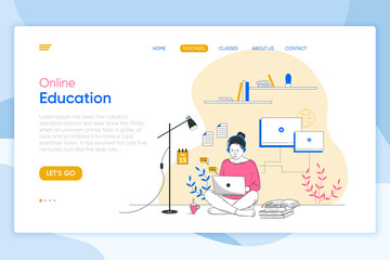 Landing page design for online education Flat illustration of a student