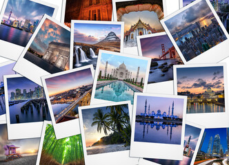 Polaroids of the world's most famous citie on a table