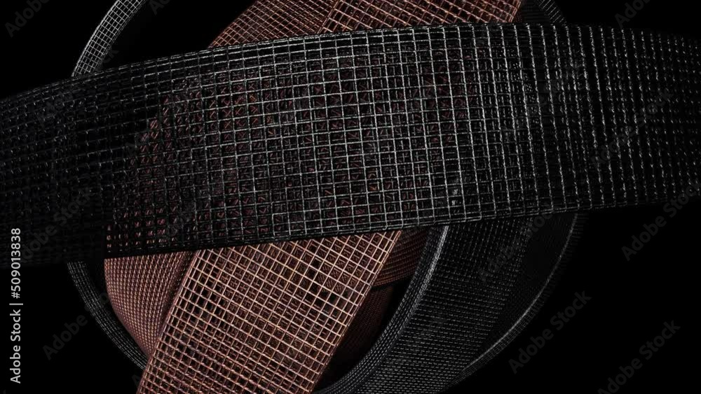 Aufkleber realistic abstract looping 3d animation of the steel wireframe rings and corroded wireframe metal ri