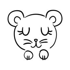 Vector Hand Drawn Cute Cartoon Mouse. Print, logo, sketch, doodle. Isolated on a white background, children's drawing.