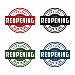 Obraz premium Reopening set sign or stamp on white background, vector illustration