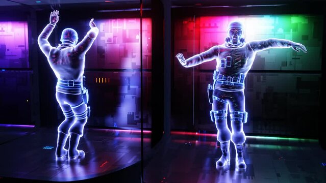 Abstract neon club energetic dance of men
