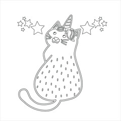 Caticorn Coloring page for kids  Cute Cartoon Animal , kawaii , cute cat unicorn Vector clip art illustration for children 