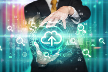 Businessman holding technology icon concept