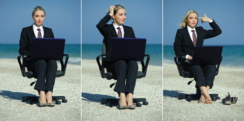 Business woman on the beach