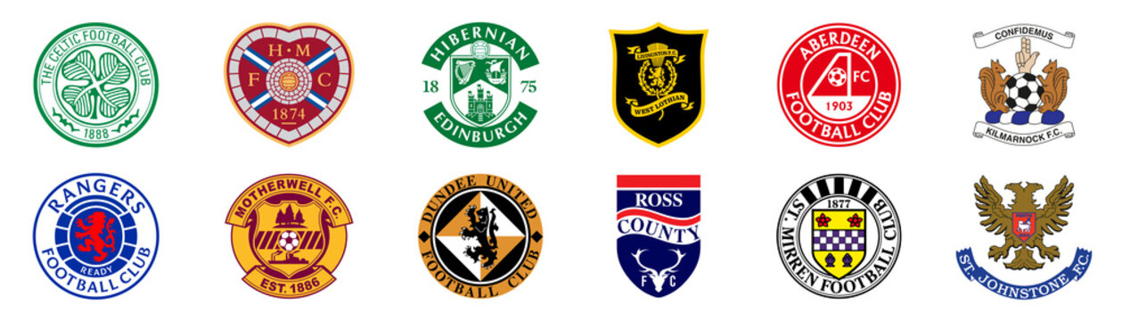 2022–23 Scottish Premiership in Scotland. Kilmarnock, Celtic, Midlothian, Hibernian, Livingston, Aberdeen, Rangers, Motherwell, Dundee, Ross County, St Mirren, St Johnstone. Kyiv, Ukr - Jun 5, 2022